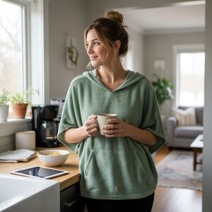 OLI | VIV Sage Green Hooded Short Sleeve Sweatshirt with Front Pocket Sz L Terry